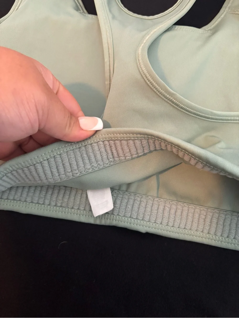 Nike Light Sage Green Racerback Sports Bra with White Swoosh